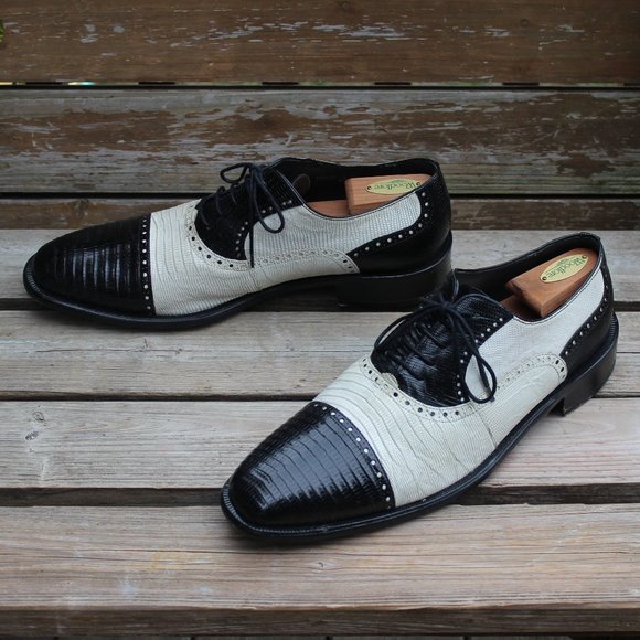 Black & White Genuine Lizard Spectator Cap Toe EUC - Picture 5 of 13
